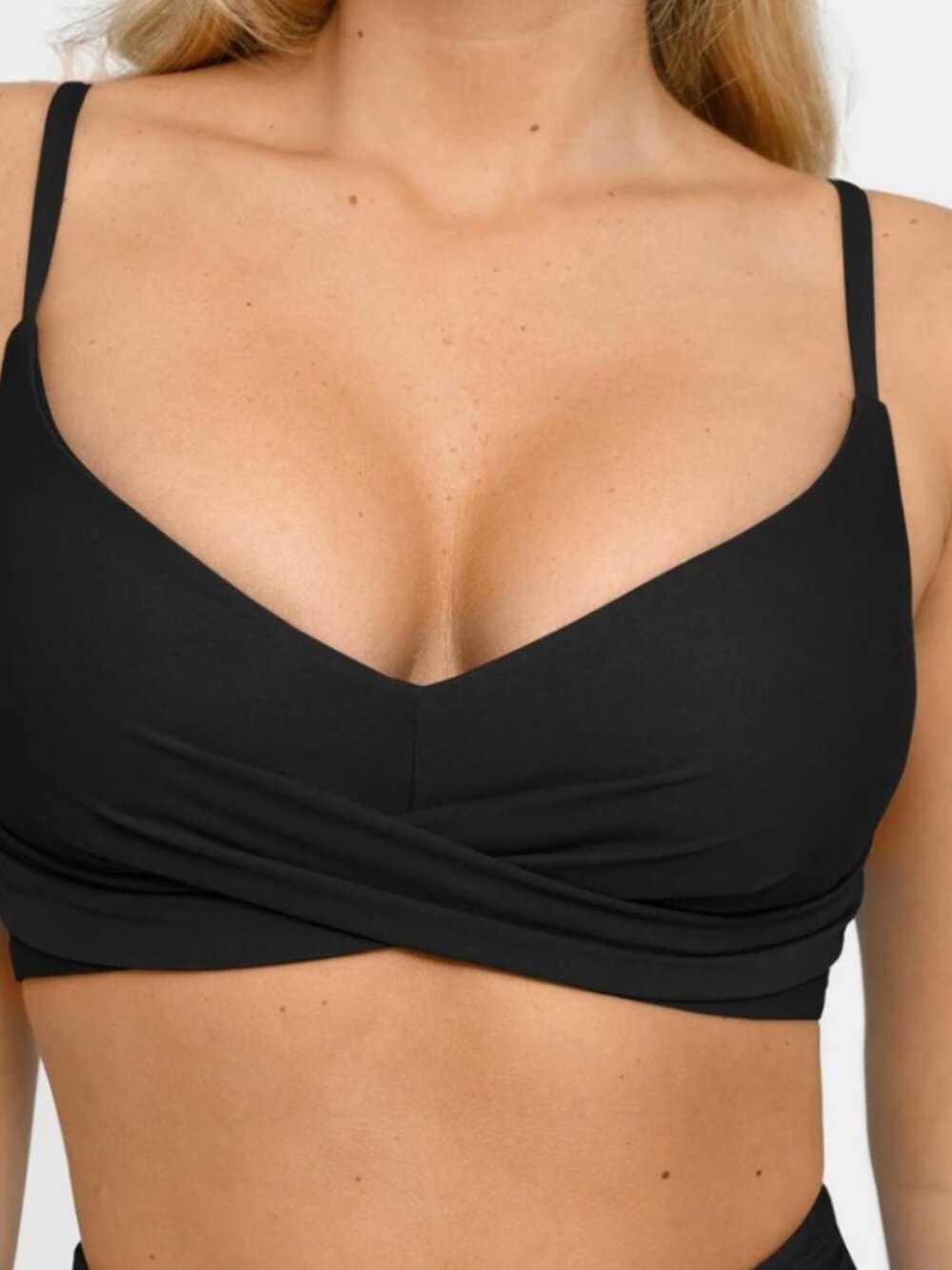 Popilush Shapewear Bust-Enhancing Draped Bikini Top Womens Black Padded Cups M